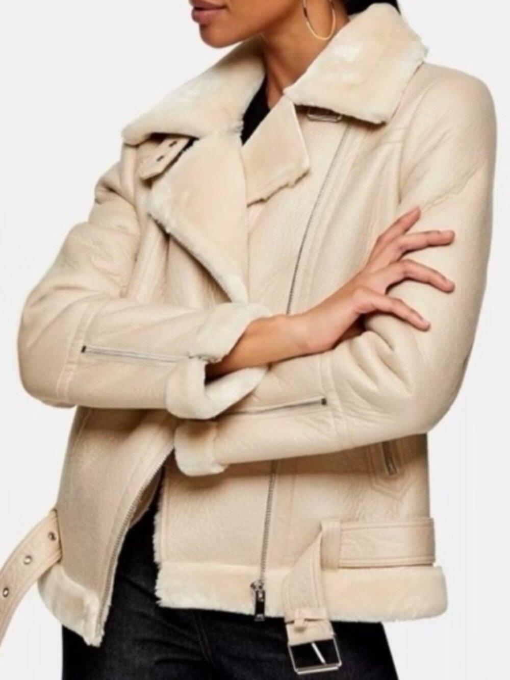 TOPSHOP Borg Aviator Oversized Jacket Size 2 Petite